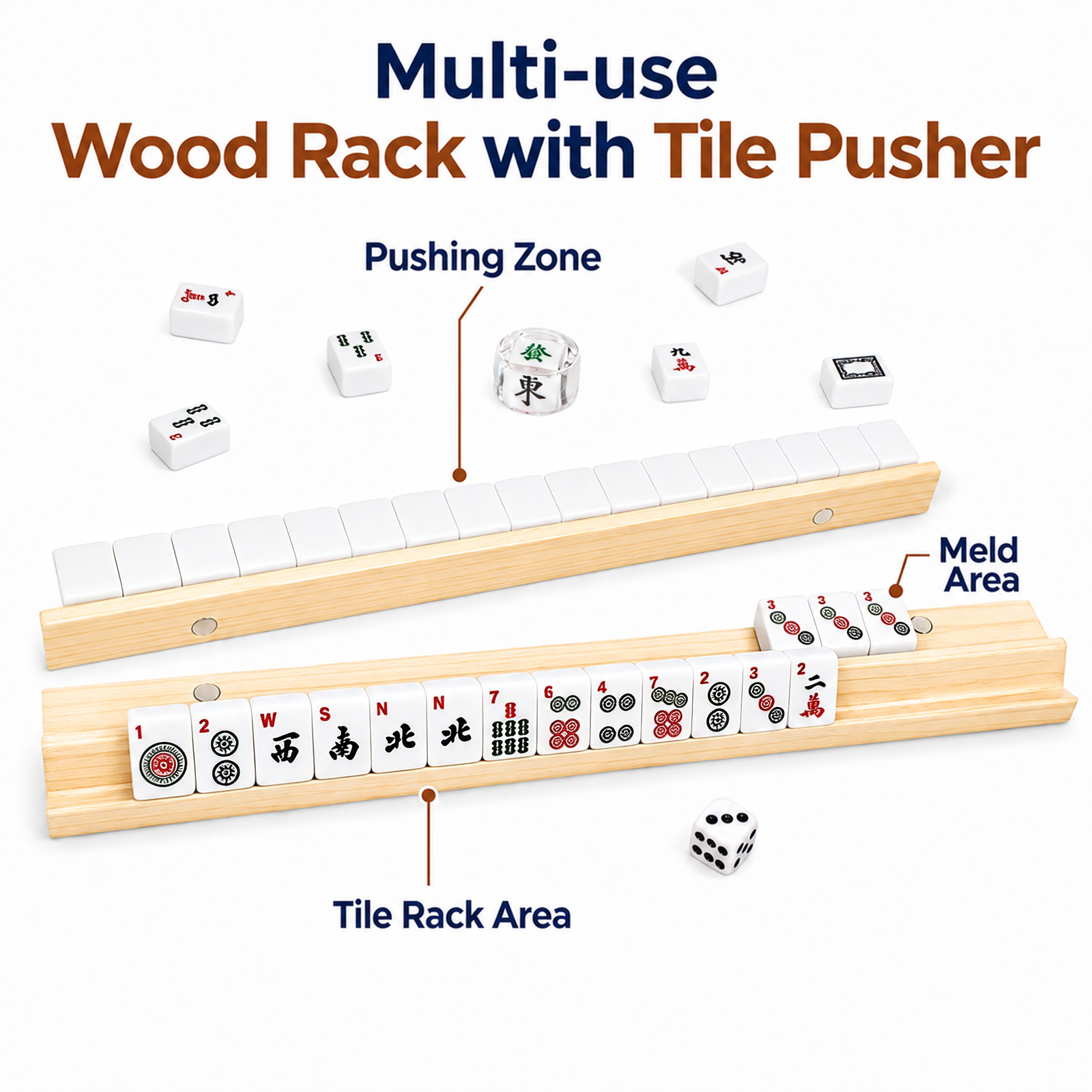 American Mahjong Set with 166 Scratch-Resistant Mahjong Tiles,4 Instruction, Complete Tile Set with 4 Solid Pine Wood Racks & Magnetic Pushers, Portable Carrying Bag & Full Accessories