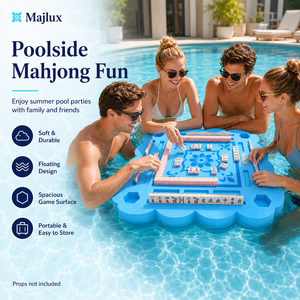 Majlux 31.5 Inch Floating Mahjong Table for Pool,2 Inch Thick Water Table,EVA floating game table with slots for tiles cards phones and cups for pool parties lake days and outdoor gatherings