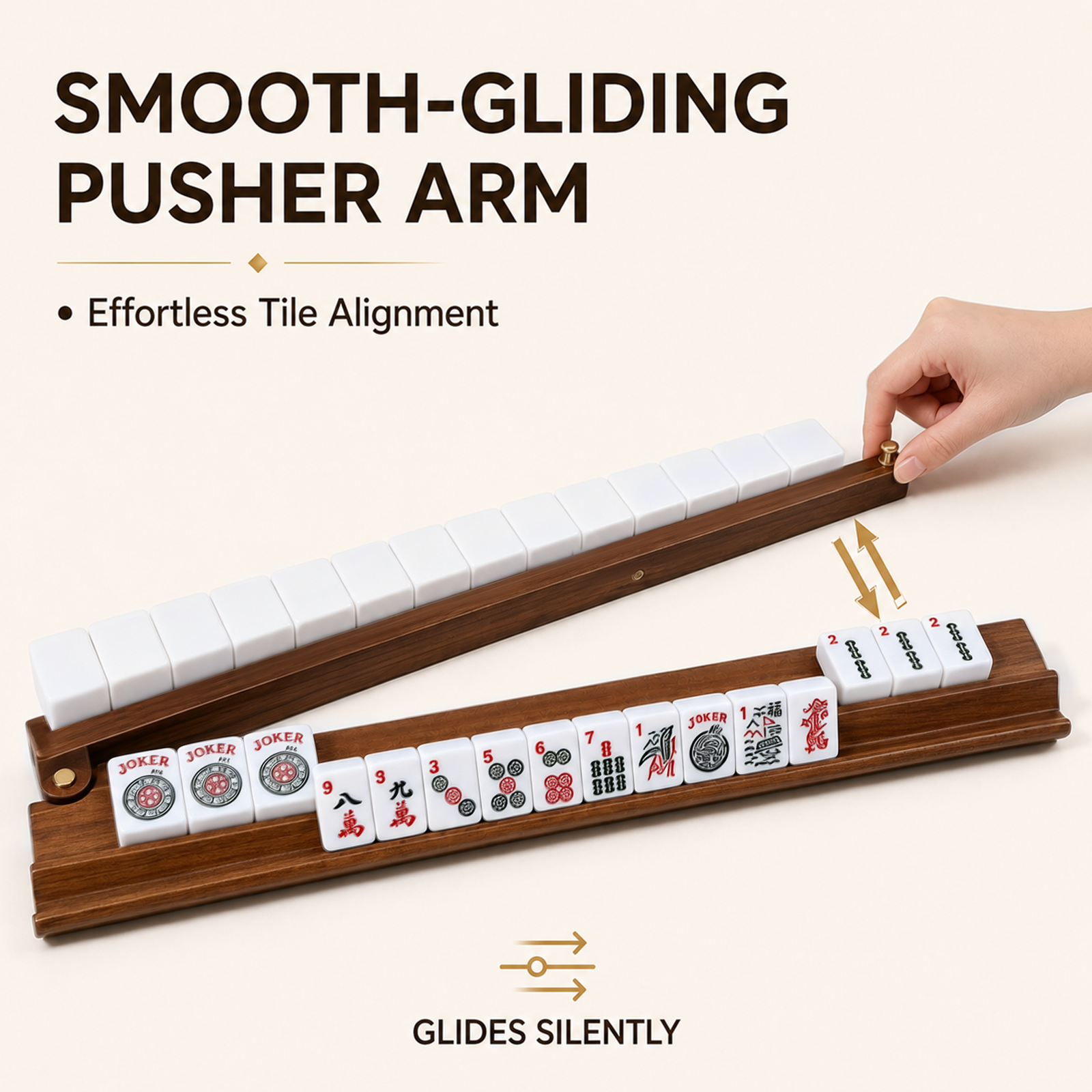 Majlux Mahjong Racks with Pushers Set of 4 for American Mahjong, 17.3 Inch Wooden Tile Holders with Metal Handles and Side Stoppers, Gift for Women, Seniors, Family Game Nights