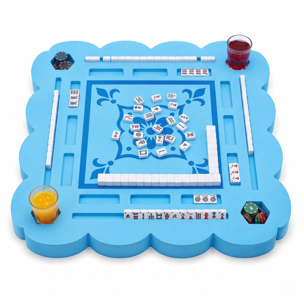 Majlux 31.5 Inch Floating Mahjong Table for Pool,2 Inch Thick Water Table,EVA floating game table with slots for tiles cards phones and cups for pool parties lake days and outdoor gatherings