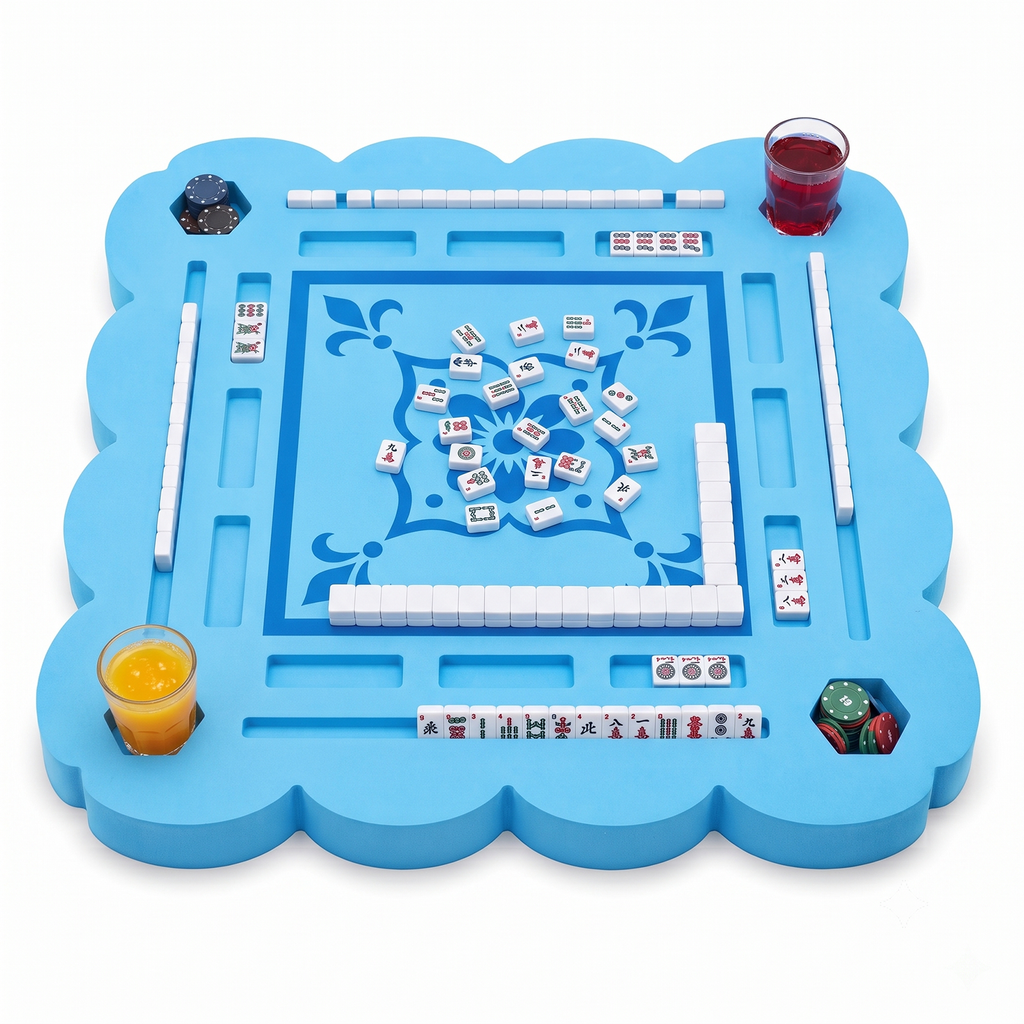 Majlux 31.5 Inch Floating Mahjong Table for Pool,2 Inch Thick Water Table,EVA floating game table with slots for tiles cards phones and cups for pool parties lake days and outdoor gatherings