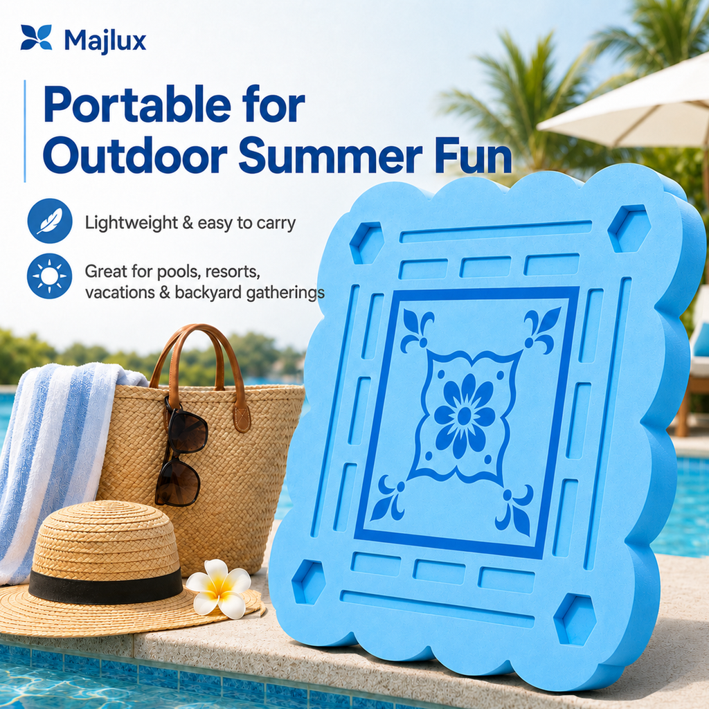 Majlux 39 Inch Floating Mahjong Table for Pool, 2 Inch Thick Water Table,EVA floating game table with slots for tiles cards phones and cups for pool parties lake days and outdoor gatherings