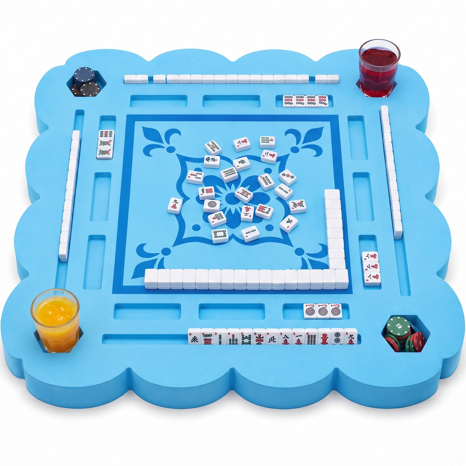 Majlux 39 Inch Floating Mahjong Table for Pool, 2 Inch Thick Water Table,EVA floating game table with slots for tiles cards phones and cups for pool parties lake days and outdoor gatherings