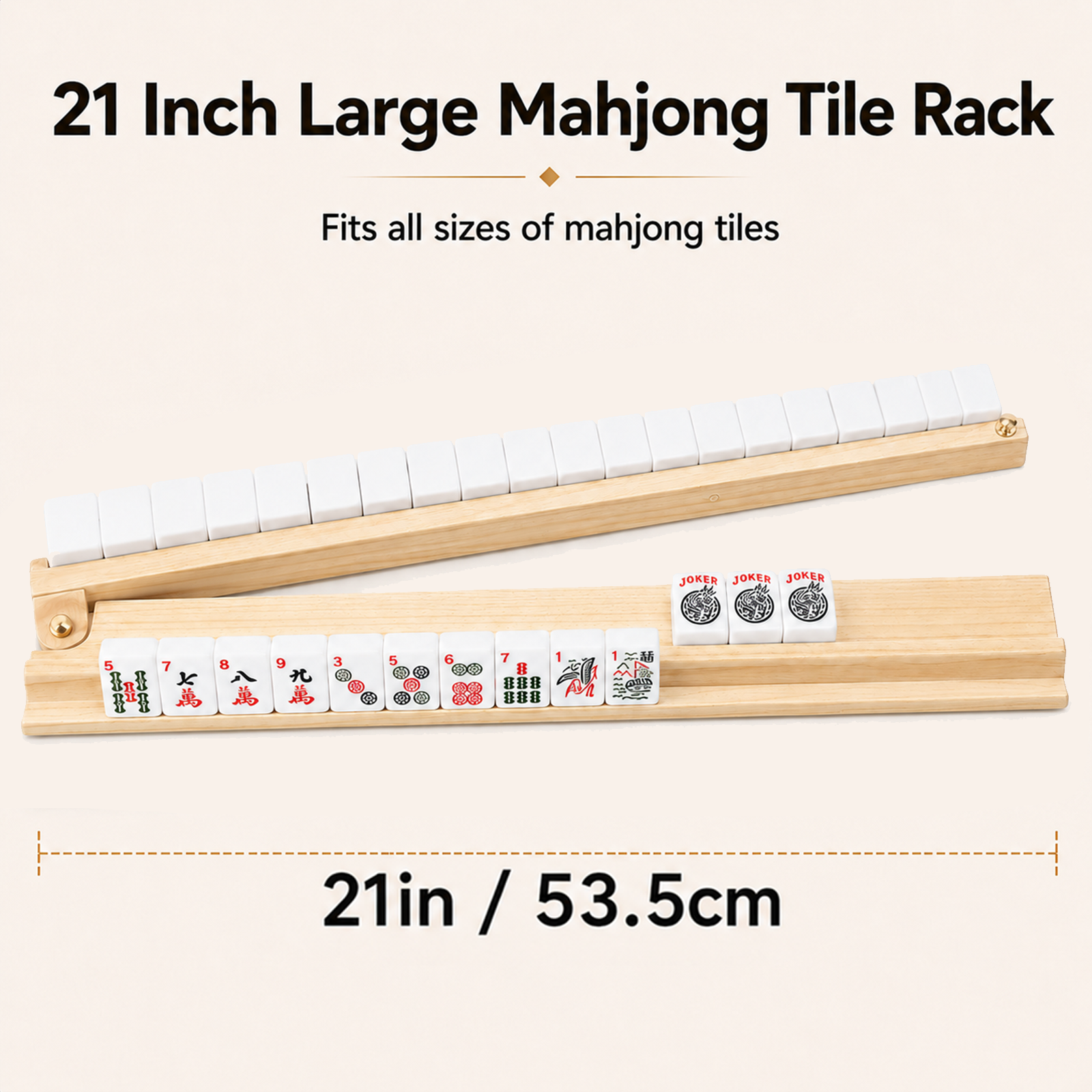 NRZSSN Mahjong Racks with Pushers Set of 4 for American Mahjong, 21 Inch Wooden Tile Holders with Metal Handles and Side Stoppers, Gift for Women, Seniors, Family Game Nights