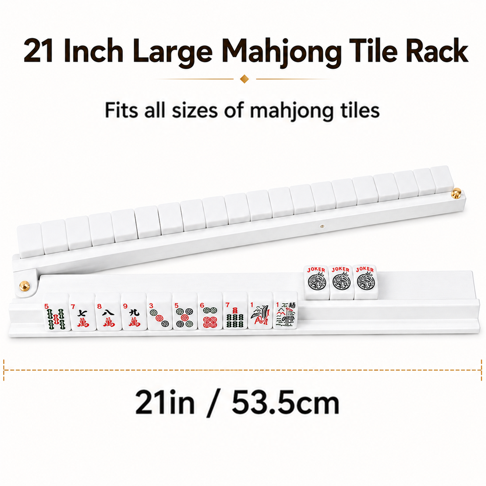 NRZSSN Mahjong Racks with Pushers Set of 4 for American Mahjong, 21 Inch Wooden Tile Holders with Metal Handles and Side Stoppers, Gift for Women, Seniors, Family Game Nights