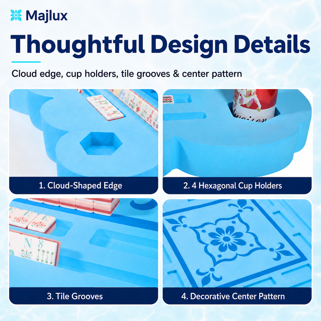 Majlux 31.5 Inch Floating Mahjong Table for Pool,2 Inch Thick Water Table,EVA floating game table with slots for tiles cards phones and cups for pool parties lake days and outdoor gatherings