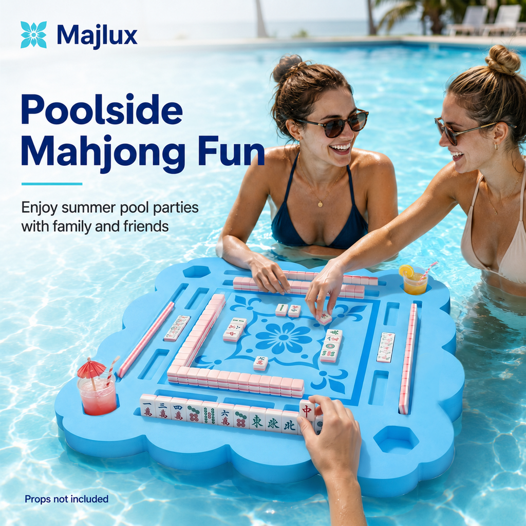 Majlux 31.5 Inch Floating Mahjong Table for Pool,2 Inch Thick Water Table,EVA floating game table with slots for tiles cards phones and cups for pool parties lake days and outdoor gatherings