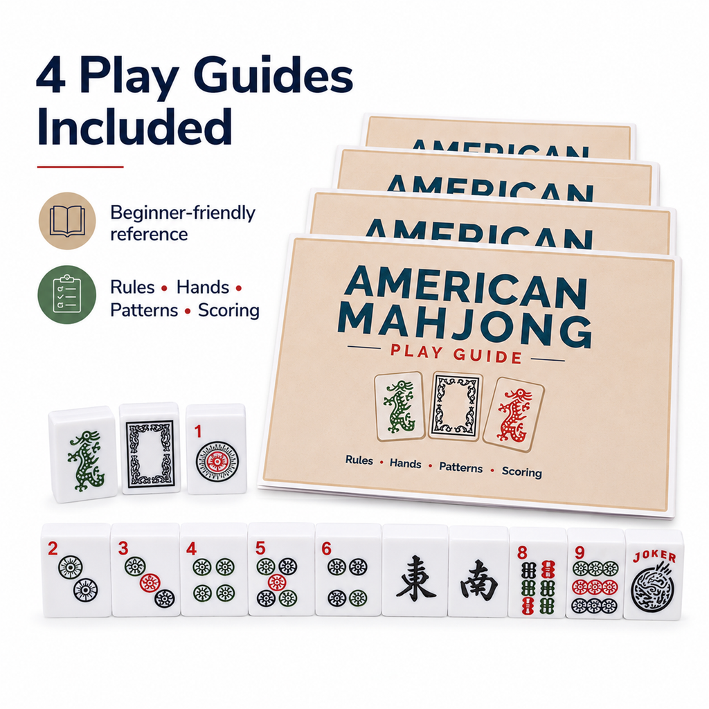 Majlux American Mahjong Set with 166 Scratch-Resistant Mahjong Tiles,4 Instruction, Complete Tile Set with 4 Solid Pine Wood Racks & Magnetic Pushers, Portable Carrying Bag & Full Accessories